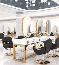 Barber shop mirror table simple with lamp double-sided four-sided perm hairdressing mirror subnet red hair salon dedicated