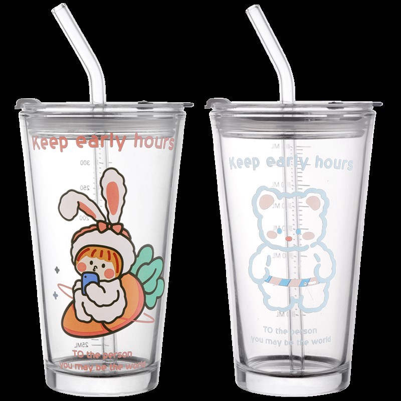 Girl cute coffee glass ins wind suction cup large capacity breakfast cup home