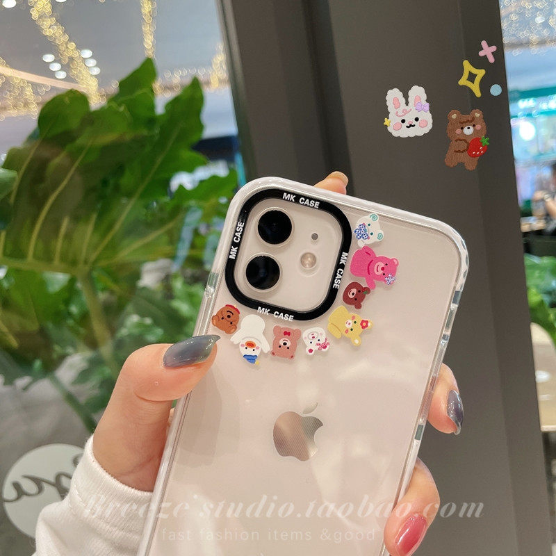 Apple 12pro mobile phone protective case transparent iPhone12promax cute cartoon mini bear 12 silicone couple all-inclusive 11pro anti-fall soft shell personality net red female
