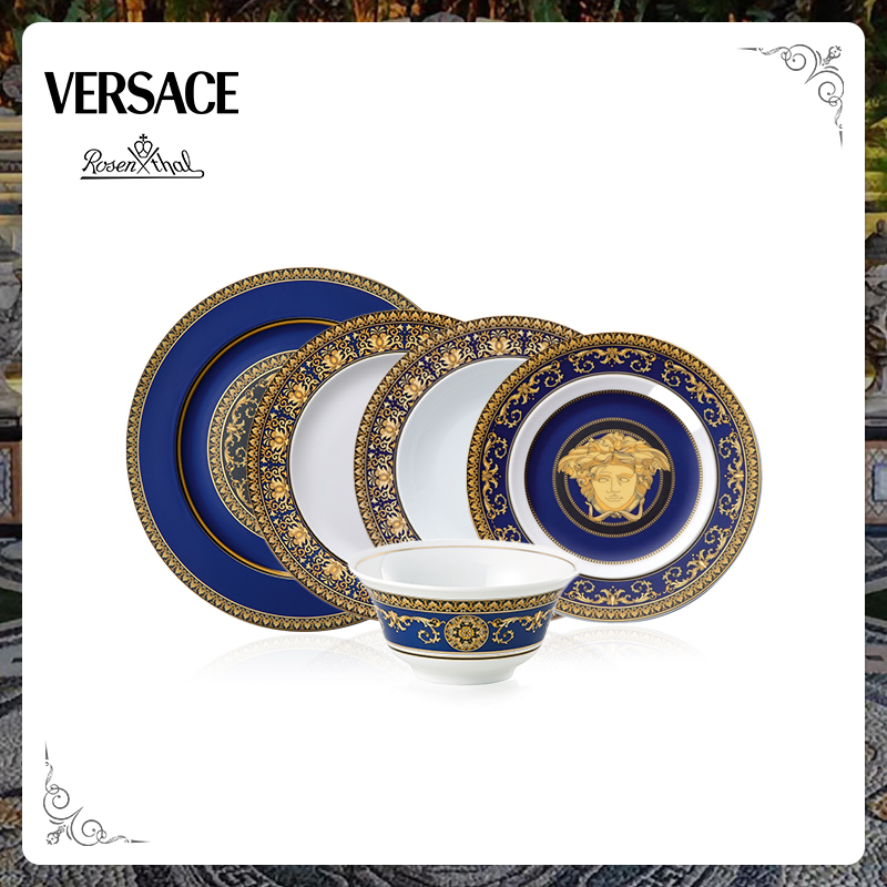 Versace Blue Medusa Gold-Edged Palace-Style European High-End Tableware Gift Box