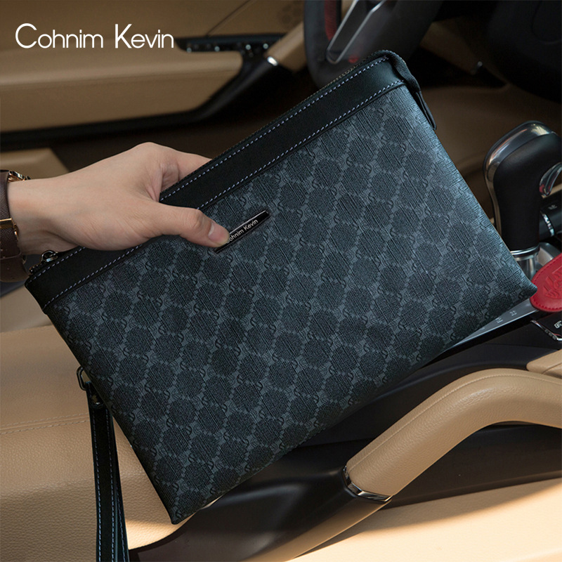 Cohnim Kevin men's handbag men's real leather business large capacity hand grabbing men's bag luxury brands upscale