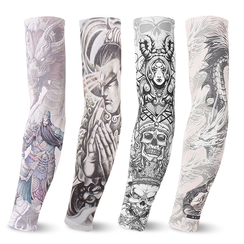 Summer Ice Silk Sun Protection Arm Sleeves Cycling Sleeves Floral Tattoo Arm Covers Unisex Arm Sleeves