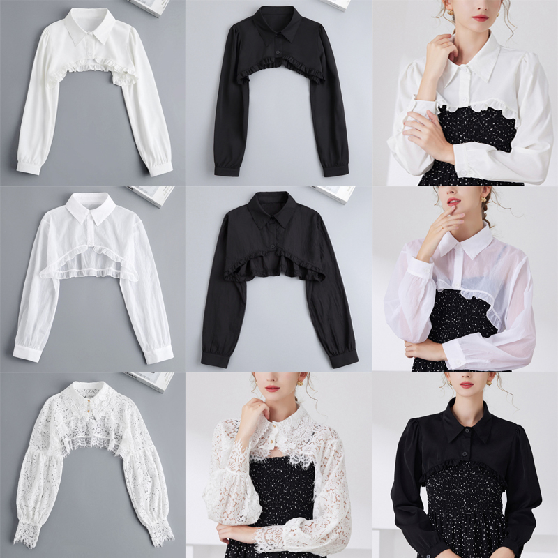 Fake Collar Autumn New Long-Sleeve Fake Shirt for Women, Anti-Exposure Outerwear, Short Cardigan to Match Skirts, Shawl, Versatile and Elegant