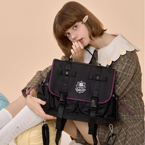 LOLA DESIGNJK College Wind Double Shoulder Bag Dark Black Teenage Girl Bag College Student 100 Hitch Large Capacity