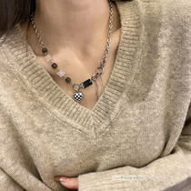 Japanese and Korean love checkerboard necklace high-end ins hip-hop cool style niche design clavicle chain trend