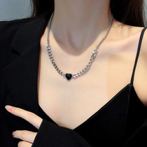 2024 new trendy Japanese and Korean black love silver metal necklace women summer ins hip hop cold style clavicle chain