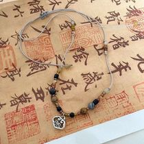 Pingan lock natural stone beaded necklace womens new Chinese style retro temperament versatile accessories niche design clavicle chain