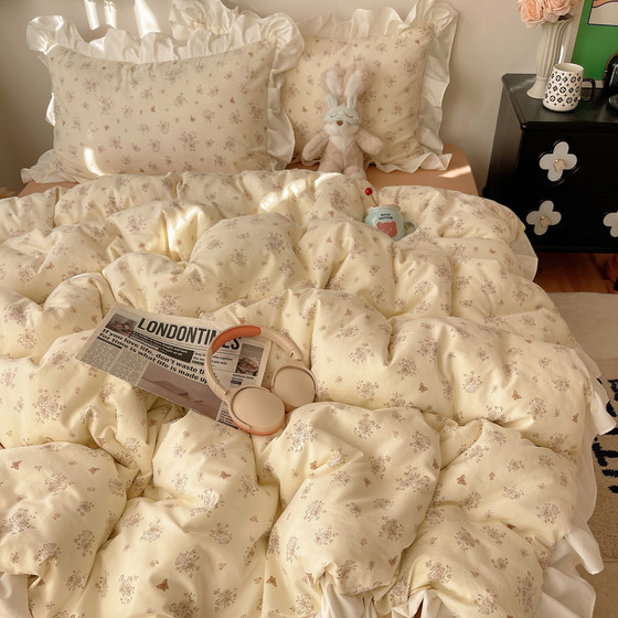 Class a Four-Piece Bedding Set, Cloud Cotton, 2026 New Korean Style Lace Design, Duvet Cover, Bed Sheet, Quilt Cover, Dormitory Three-Piece Set 3
