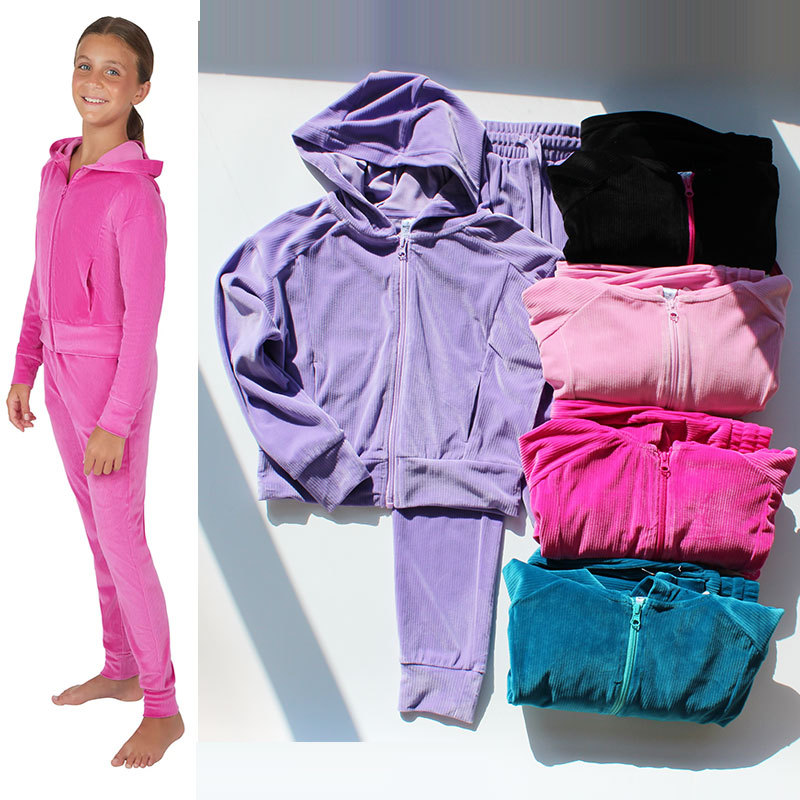Export Girls' Spring and Autumn Sportswear, Swan Corduroy Hooded Zip-Up Jacket, Cuffed Long Pants, Jogging Set Export Girls' Spring and Autumn Sportswear, Swan Corduroy Hooded Zip-Up Jacket, Cuffed Long Pants, Jogging Set
