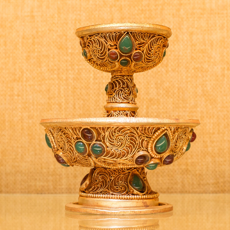 Cup Cup Buddhist tools Nepal hand - inlaid gem pure copper for Buddha cup cup diameter 13cm