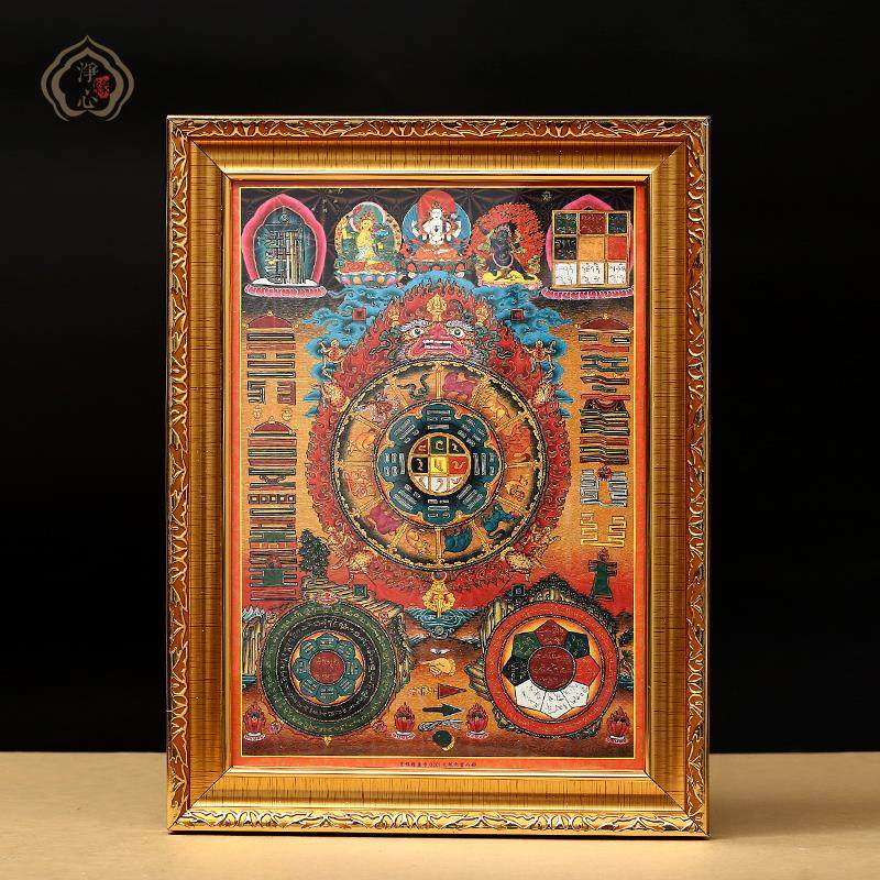 Thangka decorative painting Buddha statue hanging painting Wall painting Green Tara Nine Palace Bagua Huang Cai God Photo frame painting Mural
