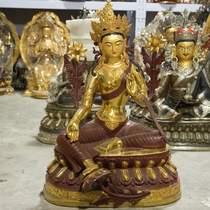 Tibetan Buddhism handmade bronze Buddha statue Nepal red copper green mother Buddha statue Green female 2-foot Buddha statue 66cm