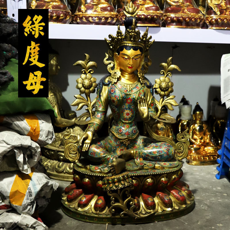 Tibetan Buddhism is entirely handmade to create pure bronze Buddha statue pure golden-green-golden-green Mother Buddha with high 80cm