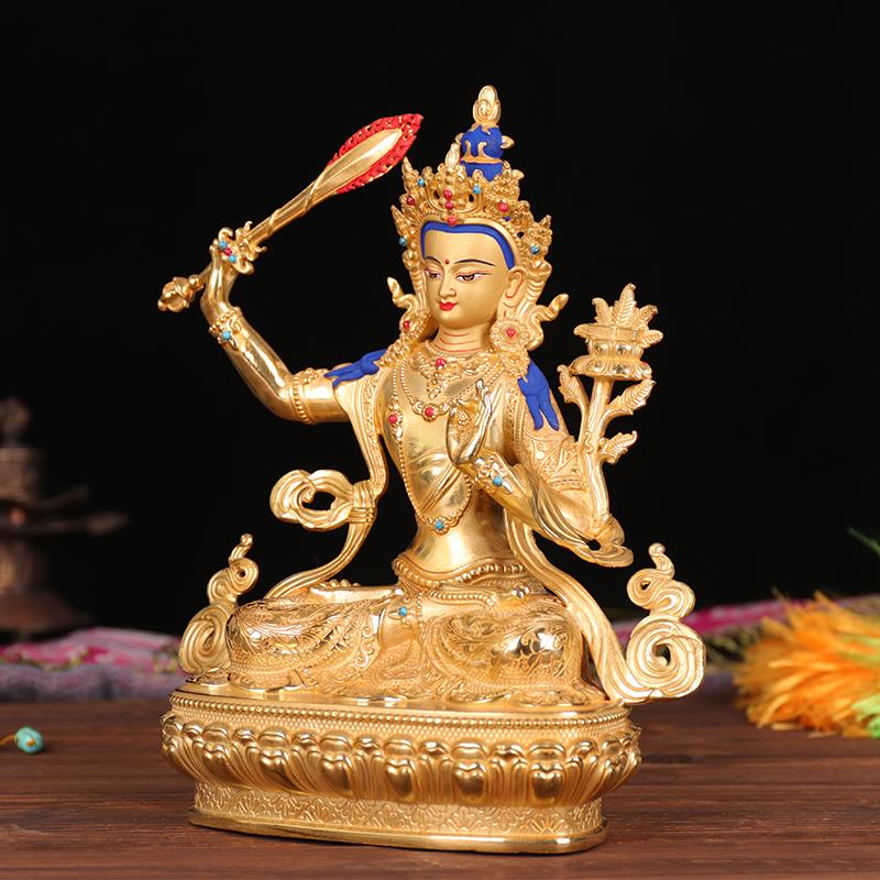 Wenshu Shi's BodhisattBodhisattva Tibet Ethnic Supplies Pure Copper full-time gold Myitong Buddha 7 inches