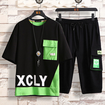 Boy short sleeve suit 12-15 years old CUHK Tong Summer Trend Sport Two sets of 14 Fat Boy Summer clothes
