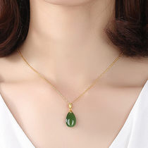 Gold pendant mother necklace Pure Gold new small fashion gold inlaid jade pendant female Hetian Jade double-sided water drop Jasper