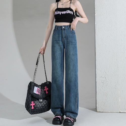 Осенние джинсы, весенние приталенные утепленные штаны, высокая талия, свободный прямой крой