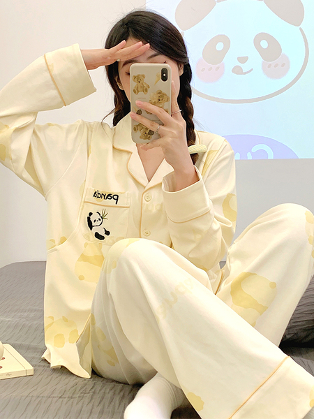带胸垫奶香风纯棉月子服春秋季产后产妇孕妇睡衣夏薄款哺乳喂奶衣 — 3
