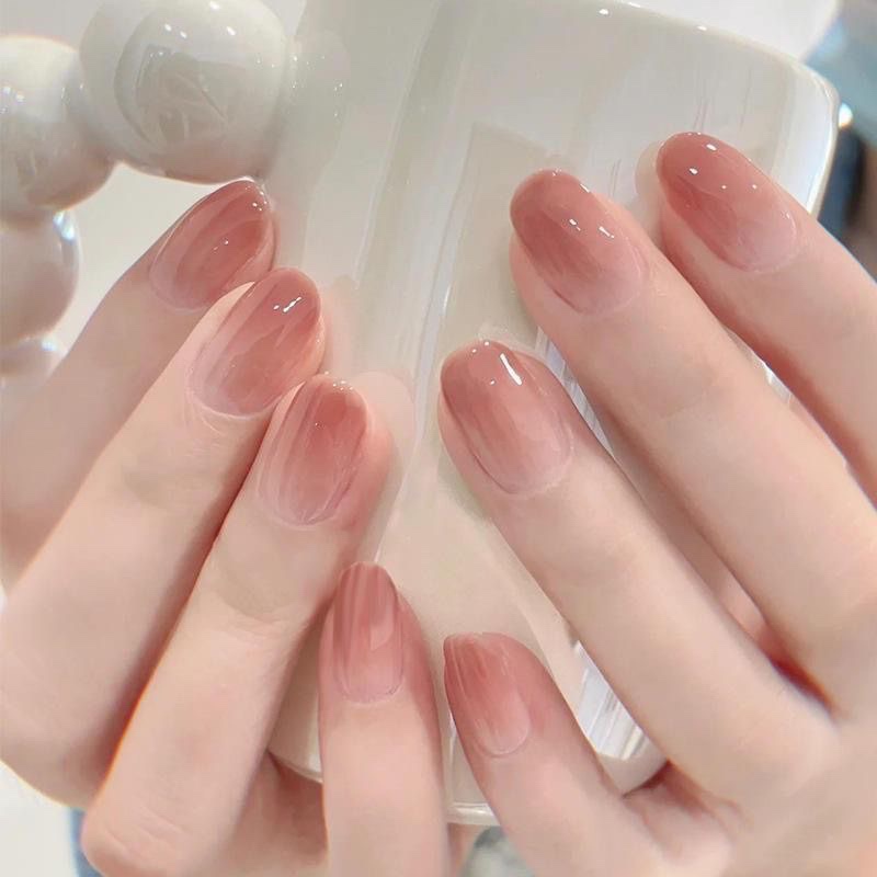 Purely Handmade Wearable Nails, Peach Pure Desire Style, Short Gradient Manicure, Wearable Nails That Make the Skin Look Fairer, Nude Color Fake Nail Patches