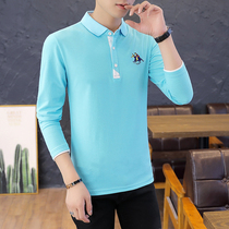 Autumn collared long-sleeved T-shirt Male teen student lapel POLO shirt Autumn high school thin base shirt t-shirt