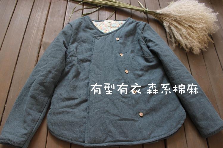 Trung Quốc nguyên bản vải lanh lanh lanh vải bông xéo bông nữ 袄 văn học retro Cộng hòa Trung Quốc mùa thu và mùa đông áo khoác mỏng áo phao lót lông cừu nữ