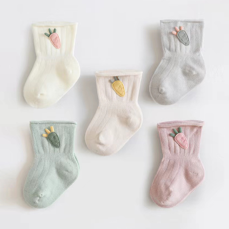 Newborn Baby Socks 0-3 Months Seamless Children's Spring and Autumn Pure Cotton Newborn Baby Girl Non-Binding Mid-Tube Socks