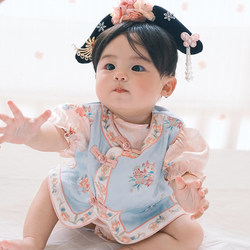 One-Year-Old Girl's Formal Dress, Birthday Cheongsam, Summer Tang Suit Jumpsuit, 100-Day Banquet New Chinese Style Baby Outfit