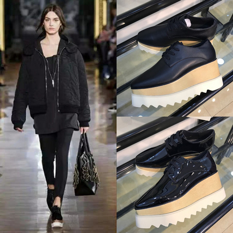 2026 Spring Stella Genuine Leather Fan Bingbing Style Gold and Silver Star Platform Shoes Square Toe Height-Increasing Thick-Soled Single Shoes