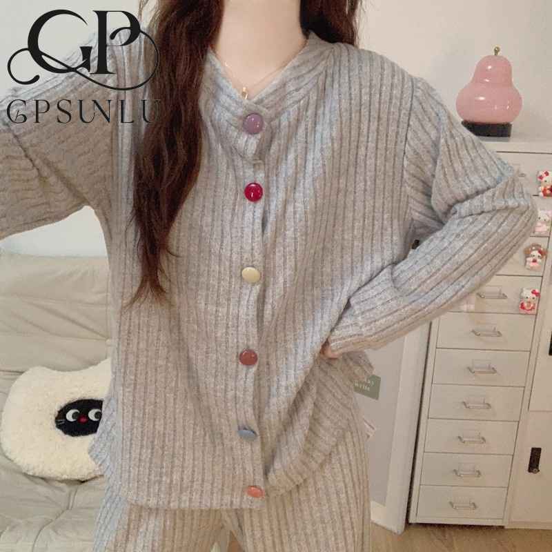 Japanese Gp Thickened Cashmere Pajamas for Women, Autumn and Winter Long-Sleeved Korean Style Simple and Elegant Thin Velvet Loungewear Set Japanese Gp Thickened Cashmere Pajamas for Women, Autumn and Winter Long-Sleeved Korean Style Simple and Elegant Thin Velvet Loungewear Set