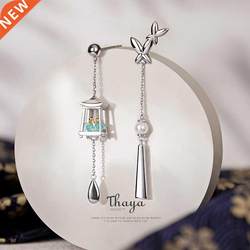 Thaya Women Earring Silver Needles Tassels Green Lantern Ear