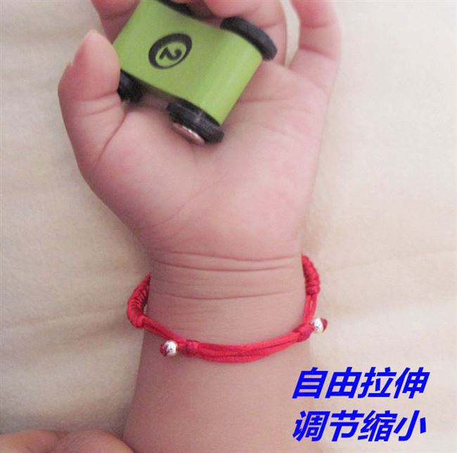 S99 sterling bạc chuông cuộc sống lâu dài và giàu có khóa trẻ em bé trang sức trẻ em dệt tay sợi dây màu đỏ vòng cổ chân - Vòng chân