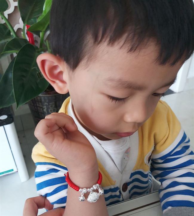 S99 sterling bạc chuông cuộc sống lâu dài và giàu có khóa trẻ em bé trang sức trẻ em dệt tay sợi dây màu đỏ vòng cổ chân - Vòng chân