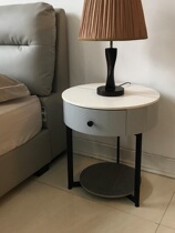 internet-famous ins light luxury slab bedside cabinet bedroom girls premium small round table round grey bedside table small