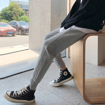 Sports pants woman loose bunches foot autumn winter 2020 new straight cylinder display slim 100 lap grey pure cotton casual wear pants