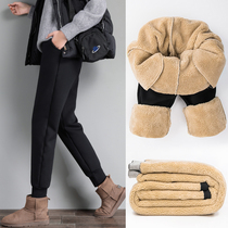 Lamb cashmere sweatpants women plus velvet thickened autumn and winter loose bunches feet wear high waist cotton pants warm casual pants