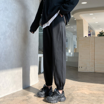 Plus velvet padded sweatpants womens loose feet spring and autumn pants black high waist slim wearing warm casual pants