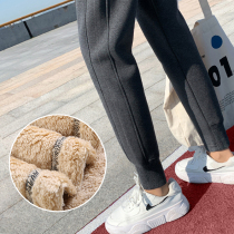 Lamb cashmere sweatpants womens autumn and winter loose feet plus velvet pants winter thickened outer wear warm cotton pants casual pants