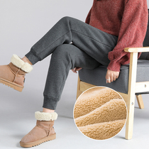 Plus velvet sweatpants womens thick bunches in autumn and winter wear lamb cashmere pants casual high-waisted Harlan warm pants