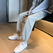 Spring and autumn slim draw rope Toe Sports Pants Woman Loose Grey Straight Drum Casual Pants High Waist Pituitary Pants With Wide Leg Light Cage Pants