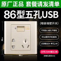 Bull Champagne Gold USB Five Holes Socket 5 Holes With Usb Charging Switch Power Wall 5V Transformer Socket Panel
