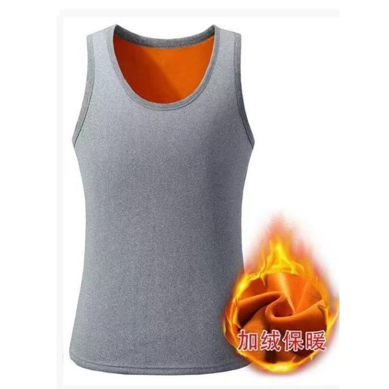 Men's Sleeveless Vest T-Shirt with Fleece Lining, Thickened Gold Velvet Thermal Underwear, 2024 Autumn and Winter Vest Base Layer