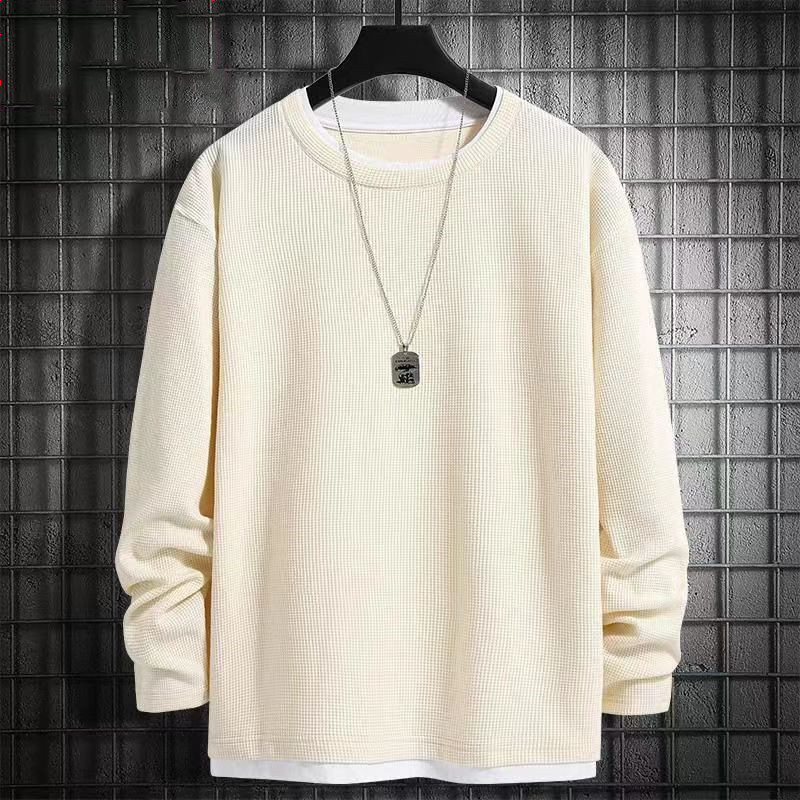 Clearance Sale: Men's Waffle Knit Faux Two-Piece Long-Sleeve T-Shirt, Fleece-Lined, Warm, Crew Neck Base Layer Shirt