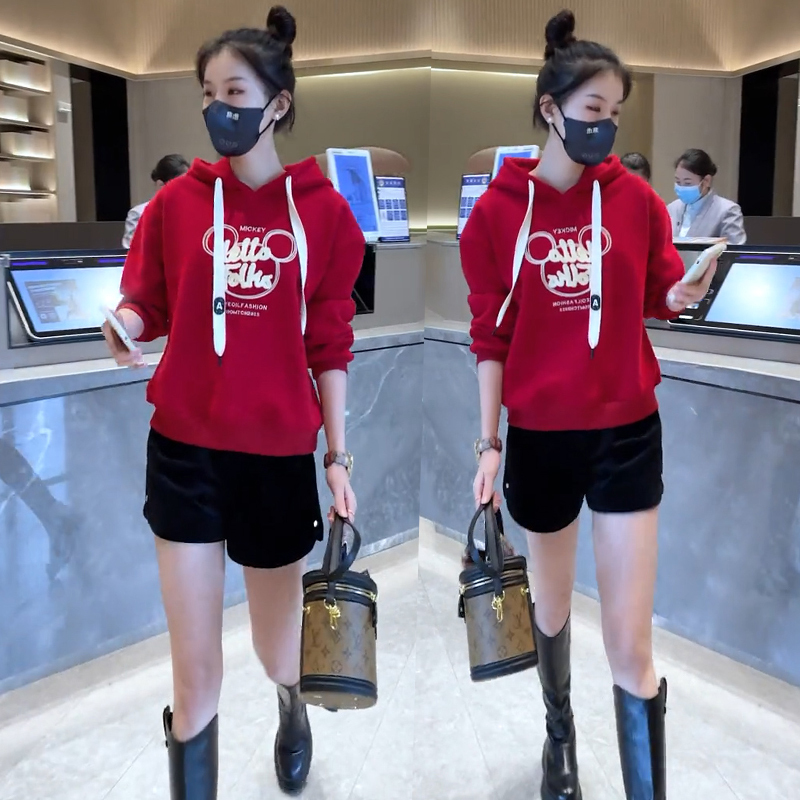 Autumn Clothing for Women 2025 New Style Hooded Sweatshirt for Petite Women, Loose and Stylish Mickey Embroidered Jacket Top Trendy