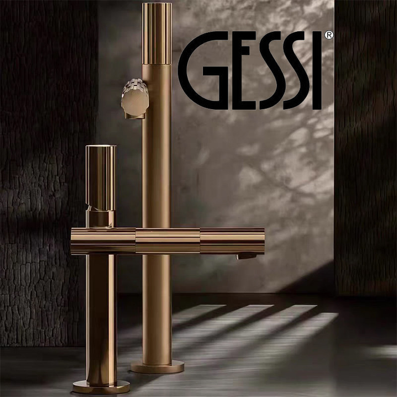 Italian Gessi Basin Faucet All-Copper Single-Hole Incastri Washbasin Hot and Cold Water Faucet Gold 75051