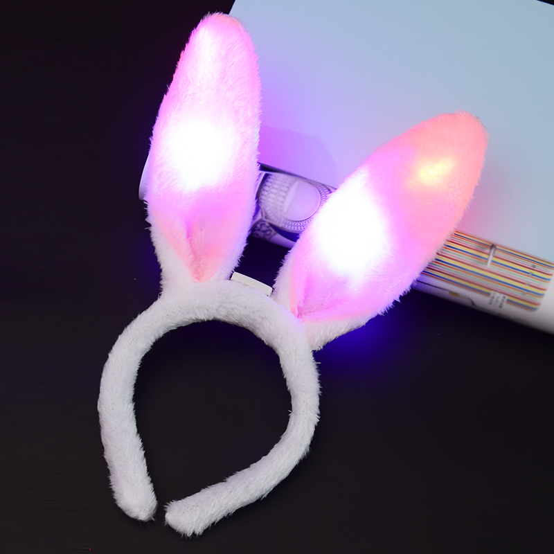 Glowing Plush Rabbit Ears Plus Light Glitter Headband Halloween Ornaments Christmas Headwear Night Market Glowing Toys