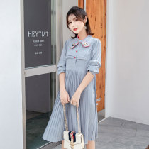 Pregnant womens dress spring and autumn cover belly not show fashion trend hot mom long sleeve nursing shirt skirt medium-long section