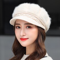 Rabbit fur hat suitable for round face berets Ducal Tongue Cap Autumn Winter Moms Protective Ear Han Version Fashion Windproof Plus Suede Warm