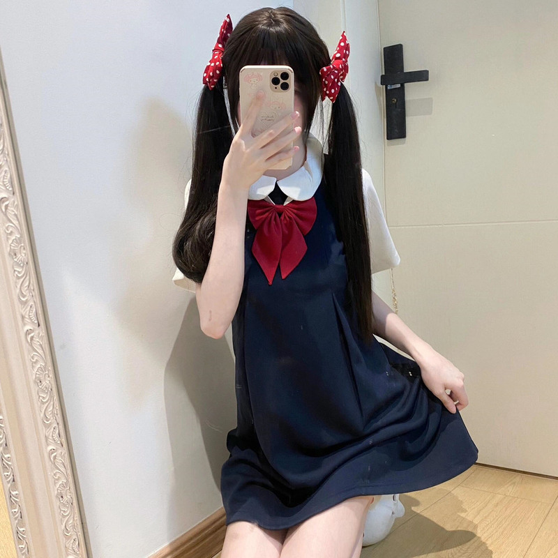 Cute Japanese-Style Kindergarten Uniform Soft Girl Class Uniform Fake Two-Piece Set Jk School Style Student Doll Collar Dress