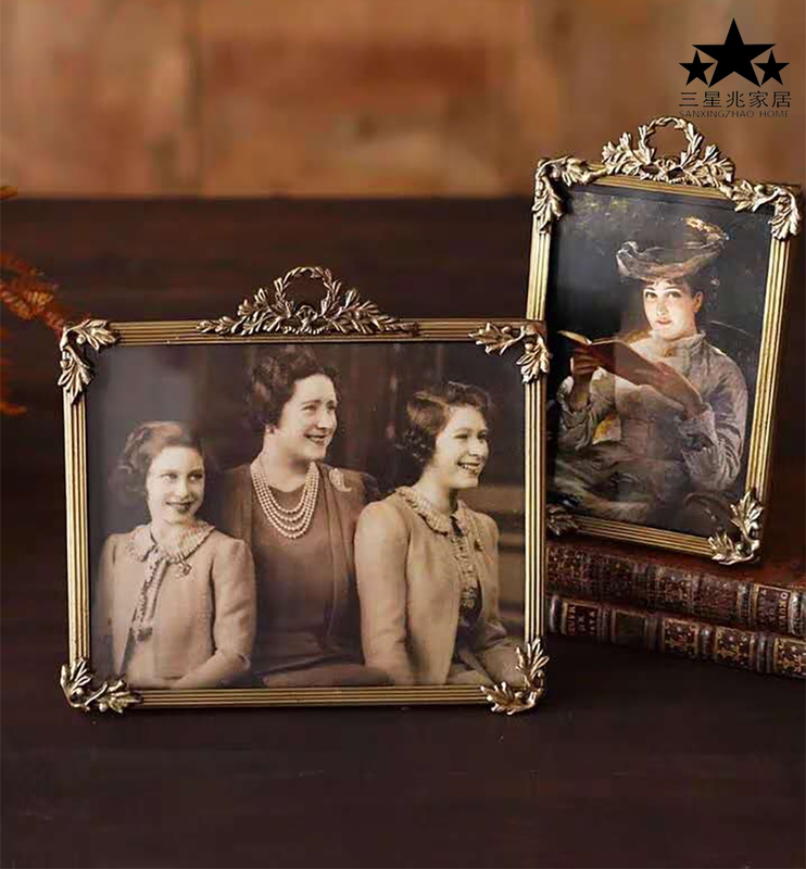 European and American Style Indian Imported Light Luxury Brass Carved Square Vintage Frame for Bedside Table, Tv Cabinet, and Picture Frame