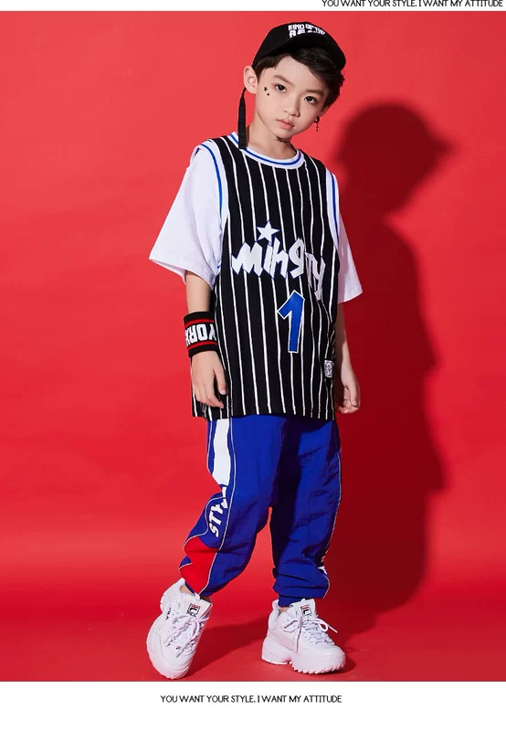 Trang phục khiêu vũ đường phố hip hop cho bé trai Quần dài tay ngắn Quần áo hiphop Quần áo trẻ em đường phố cho thấy thủy triều